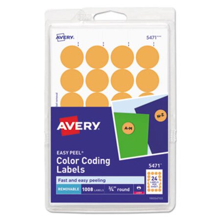 Avery® Printable Self-Adhesive Removable Color-Coding Labels, 0.75" dia., Neon Orange, 24/Sheet, 42 Sheets/Pack, (5471)