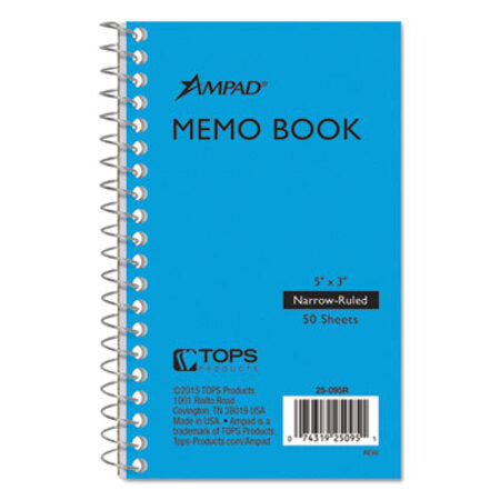 Ampad® Memo Books, Narrow Rule, 5 x 3, White, 50 Sheets