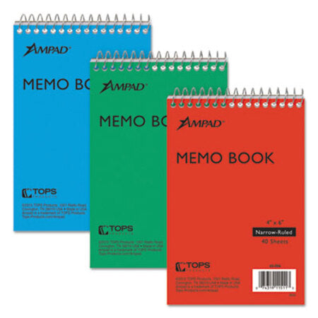Ampad® Memo Books, Narrow Rule, 6 x 4, White, 40 Sheets, 3/Pack