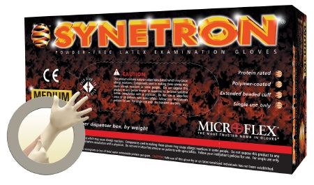 Microflex Medical Exam Glove Synetron® Large NonSterile Latex Extended Cuff Length Fully Textured White Not Chemo Approved - M-317569-2155 - Case of 500
