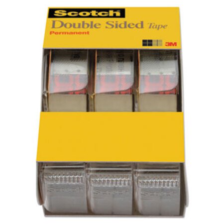 Scotch® Double-Sided Permanent Tape in Handheld Dispenser, 1" Core, 0.5" x 20.83 ft, Clear, 3/Pack