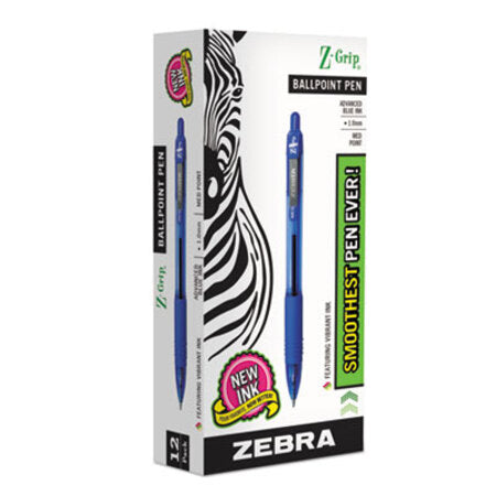 zebra® Z-Grip Retractable Ballpoint Pen, Medium 1 mm, Blue Ink, Clear Barrel, Dozen