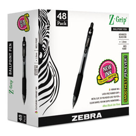 zebra® Z-Grip Retractable Ballpoint Pen, Medium 1 mm, Black Ink/Barrel, 48/Pack