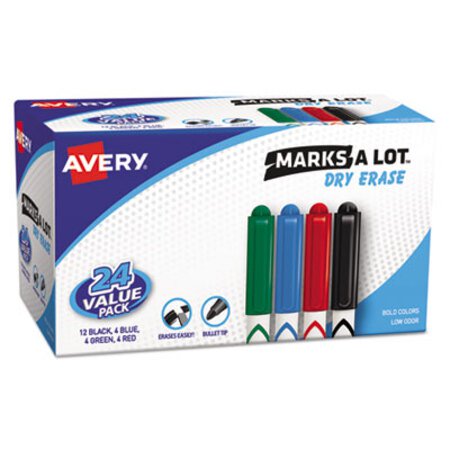 Avery® MARKS A LOT Pen-Style Dry Erase Marker Value Pack, Medium Chisel Tip, Assorted Colors, 24/Set