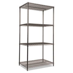 Alera® Wire Shelving Starter Kit, Four-Shelf, 36w x 24d x 72h, Black Anthracite