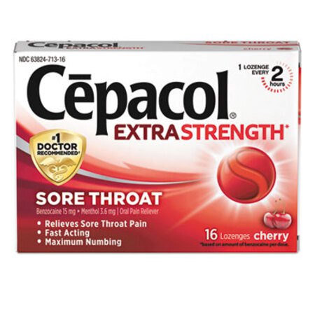 Cepacol® Extra Strength Sore Throat Lozenge, Cherry, 16/Box