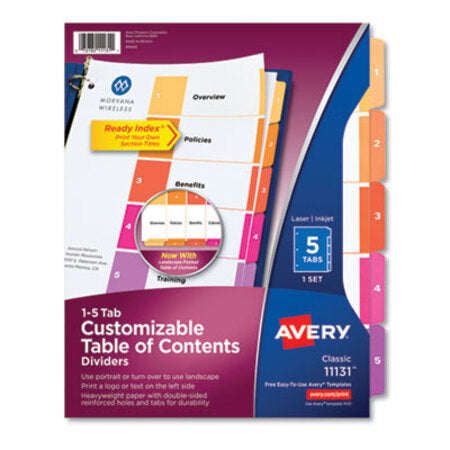 Avery® Customizable TOC Ready Index Multicolor Dividers, 5-Tab, Letter