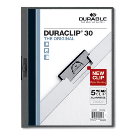 Durable® Vinyl DuraClip Report Cover, Letter, Holds 30 Pages, Clear/Graphite, 25/Box