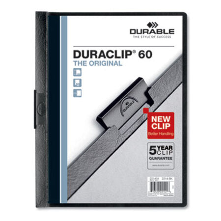 Durable® Vinyl DuraClip Report Cover w/Clip, Letter, Holds 60 Pages, Clear/Black, 25/Box