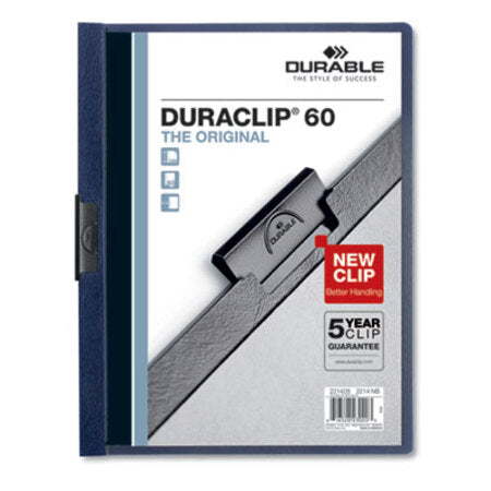 Durable® Vinyl DuraClip Report Cover w/Clip, Letter, Holds 60 Pages, Clear/Navy, 25/Box