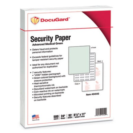 DocuGard™ Medical Security Papers, 24lb, 8.5 x 11, Green, 500/Ream