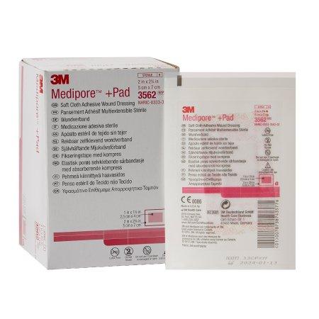 3M Adhesive Dressing 3M™ Medipore™ 2 X 2-3/4 Inch Soft Cloth Rectangle White Sterile