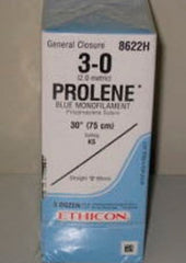 Suture with Needle Prolene Nonabsorbable Uncoated Blue Suture Monofilament Polypropylene Suture Size 3 - 0 30 Inch Suture 1-Needle 60 mm Length Straight Conventional Cutting Needle
