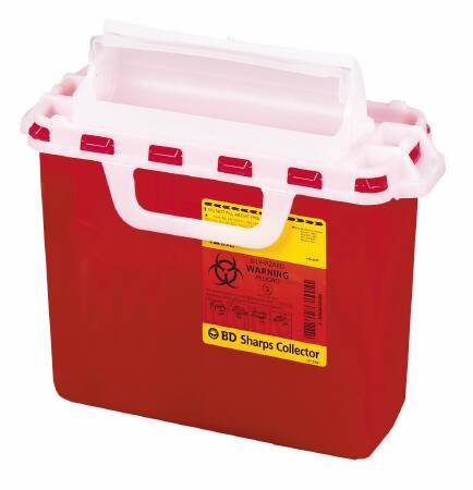 Becton Dickinson Sharps Container BD™ 12-1/2 H X 10-7/10 W X 6 D Inch 2 Gallon Red Base / White Lid Horizontal Entry Counter Balanced Cylinder Lid - M-326023-1848 - Case of 10