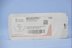 Suture with Needle Monocryl Absorbable Uncoated Violet Suture Monofilament Poliglecaprone Size 0 27 Inch Suture 1-Needle 36 mm Length 1/2 Circle Taper Point Needle
