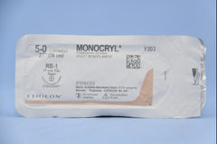 Suture with Needle Monocryl Absorbable Uncoated Violet Suture Monofilament Poliglecaprone Size 5 - 0 27 Inch Suture 1-Needle 17 mm Length 1/2 Circle Taper Point Needle