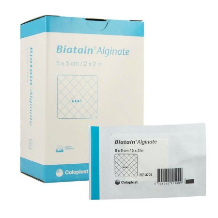 Coloplast Alginate Dressing Biatain® 2 X 2 Inch Square Calcium Alginate / CMC (carboxymethylcellulose) Sterile