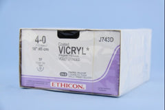 Suture with Needle Coated Vicryl Absorbable Coated Violet Suture Braided Polyglactin 910 Size 4 - 0 18 Inch Suture 1-Needle 13 mm Length 1/2 Circle Taper Point Needle