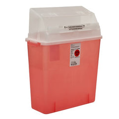 Cardinal Sharps Container GatorGuard™ In-Room™ 20-1/2 H X 14 W X 6 D Inch 3 Gallon Translucent Red Base / Clear Lid Horizontal Entry Counter Balanced Door Lid - M-330376-1209 - Case of 12