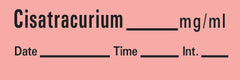 Precision Dynamics Drug Label Timemed Anesthesia Label Rocuronium_mg/mL Date_Time_Int_ Fluorescent Red 1/2 x 1-1/2 Inch - M-331179-4126 - Roll of 1