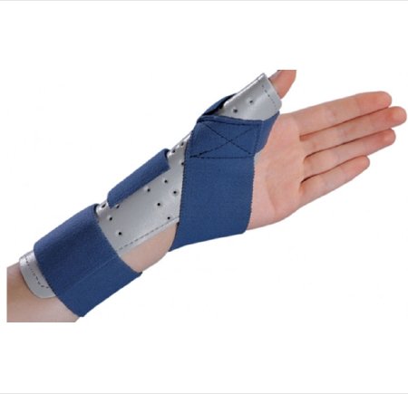 DJO Thumb Splint ThumbSPICA™ Adult Small / Medium Hook and Loop Strap Closure Right Hand Blue / Gray