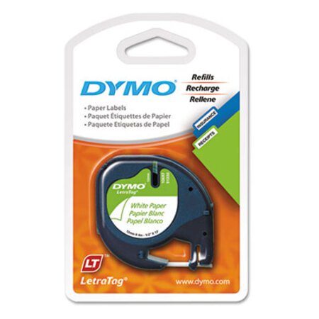 Dymo® LetraTag Paper Label Tape Cassettes, 0.5" x 13 ft, White, 2/Pack