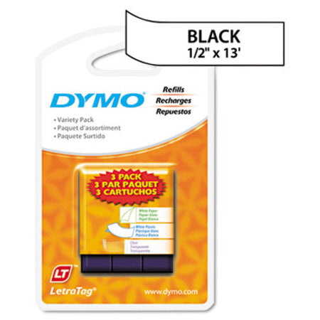 Dymo® LetraTag Paper/Plastic Label Tape Value Pack, 0.5" x 13 ft, Assorted, 3/Pack