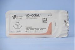 Suture with Needle Monocryl Absorbable Uncoated Violet Suture Monofilament Poliglecaprone Size 2 - 0 27 Inch Suture 1-Needle 26 mm Length 1/2 Circle Taper Point Needle