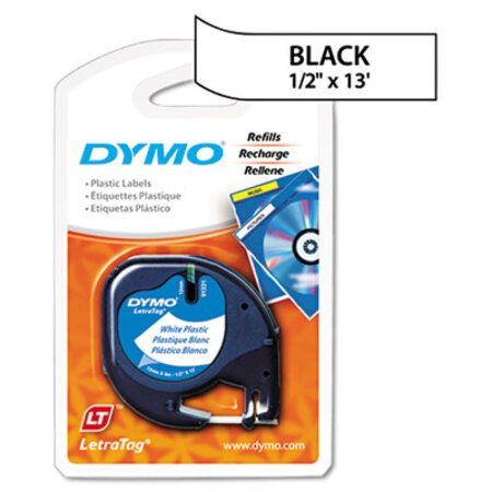 Dymo® LetraTag Plastic Label Tape Cassette, 0.5" x 13 ft, White