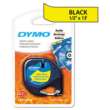 Dymo® LetraTag Plastic Label Tape Cassette, 0.5" x 13 ft, Yellow