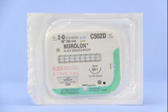 Suture with Needle Nurolon Nonabsorbable Coated Black Suture Braided Nylon Size 2 - 0 18 Inch Suture 1-Needle 22 mm Length 1/2 Circle Taper Point Needle