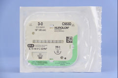 Suture with Needle Nurolon Nonabsorbable Coated Black Suture Braided Nylon Size 3 - 0 18 Inch Suture 1-Needle 17 mm Length 1/2 Circle Taper Point Needle