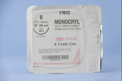 Suture with Needle Monocryl Absorbable Uncoated Violet Suture Monofilament Poliglecaprone Size 0 18 Inch Suture 1-Needle 36.4 mm Length 1/2 Circle Taper Point Needle