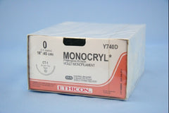 Suture with Needle Monocryl Absorbable Uncoated Violet Suture Monofilament Poliglecaprone Size 0 18 Inch Suture 1-Needle 36 mm Length 1/2 Circle Taper Point Needle