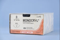 Suture with Needle Monocryl Absorbable Uncoated Violet Suture Monofilament Poliglecaprone Size 0 18 Inch Suture 1-Needle 31 mm Length 1/2 Circle Taper Point Needle