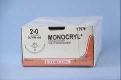 Suture with Needle Monocryl Absorbable Uncoated Violet Suture Monofilament Poliglecaprone Size 2 - 0 36 Inch Suture 1-Needle 48 mm Length 1/2 Circle Taper Point Needle