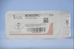 Suture with Needle Monocryl Absorbable Uncoated Violet Suture Monofilament Poliglecaprone Size 0 27 Inch Suture 1-Needle 26 mm Length 1/2 Circle Taper Point Needle