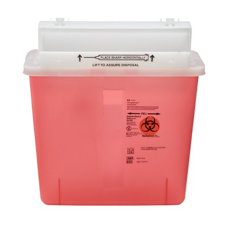 Cardinal Sharps Container SharpStar™ In-Room™ 12-1/2 H X 5-1/2 D X 10-3/4 W Inch 1.25 Gallon Translucent Red Base / Translucent Lid Horizontal Entry Counter Balanced Door Lid - M-344297-2652 - Each