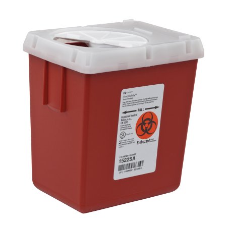 Cardinal Sharps Container AutoDrop™ 7-1/4 H X 6-1/2 W X 4-1/2 D Inch 2.2 Quart Red Base / White Lid Vertical Entry Rotating Lid - M-346911-3161 - Each