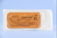 Suture with Needle Ethibond Nonabsorbable Coated Green Suture Braided Polyester Size 2 30 Inch Suture Double-Armed 75 mm Length 3/8 Circle Reverse Cutting Needle