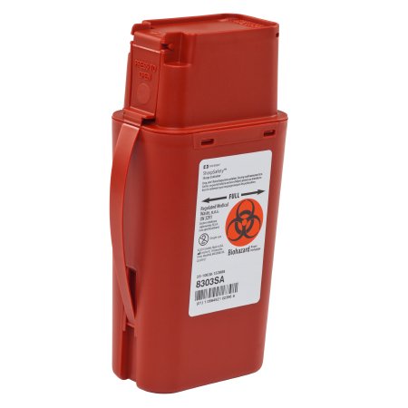 Cardinal Pocket Shuttle Sharps Container SharpSafety™ 8-3/4 H X 2-1/2 D X 4-1/2 W Inch 1 Quart Red Base / Red Lid Vertical Entry Hinged Snap On Lid - M-358432-4487 - Each