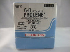 Suture with Needle Prolene Nonabsorbable Uncoated Clear Suture Monofilament Polypropylene Suture Size 6 - 0 18 Inch Suture 1-Needle 11 mm Length 3/8 Circle Precision Point - Reverse Cutting Needle