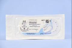 Suture with Needle Prolene Nonabsorbable Uncoated Blue Suture Monofilament Polypropylene Suture Size 2 - 0 36 Inch Suture Double-Armed 26 mm Length 1/2 Circle Taper Cut Needle