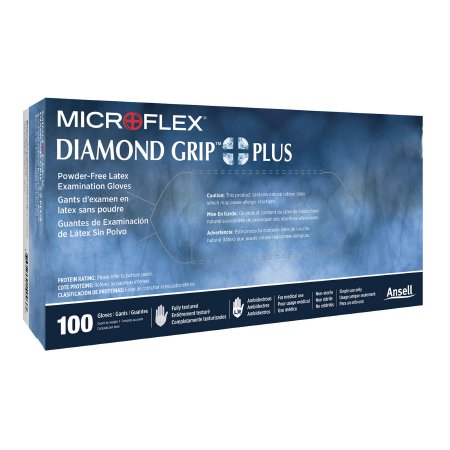 Microflex Medical Exam Glove Diamond Grip Plus™ Small NonSterile Latex Standard Cuff Length Fully Textured White Not Chemo Approved - M-365973-3782 - Case of 1000