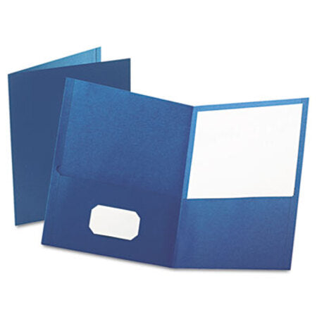 Oxford™ Twin-Pocket Folder, Embossed Leather Grain Paper, Blue, 25/Box