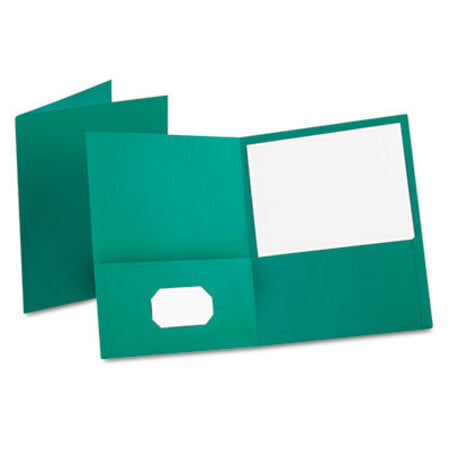 Oxford™ Twin-Pocket Folder, Embossed Leather Grain Paper, Teal, 25/Box