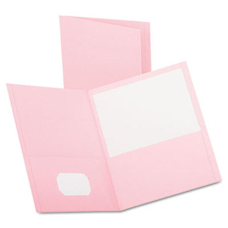Oxford™ Twin-Pocket Folder, Embossed Leather Grain Paper, Pink, 25/Box