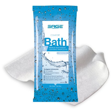 Sage Products Rinse-Free Bath Wipe Comfort Bath® Soft Pack Water / Glycerin / Aloe / Vitamin E Unscented 8 Count