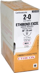 Suture with Needle Ethibond Nonabsorbable Coated Green Suture Braided Polyester Size 2 - 0 30 Inch Suture 1-Needle 26 mm Length 1/2 Circle Taper Point Needle