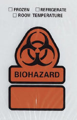 RD Plastics Company Specimen Transport Bag with Document Pouch 6 X 9 Inch Plastic Zip Closure Biohazard Symbol / Storage Instructions Nonsterile